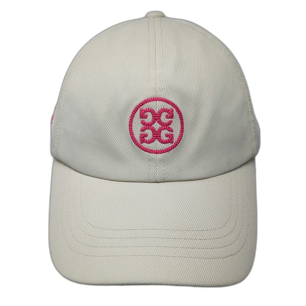 G/FORE Snapback Hat Beige One Size Pink Logo Nylon Golf Sport Cap Adjustable